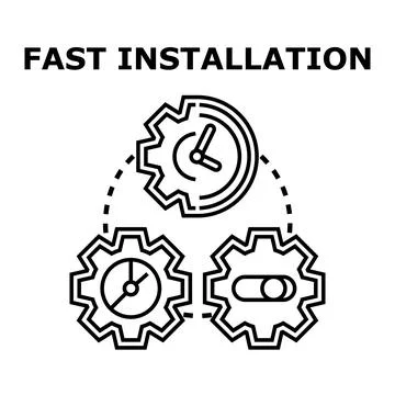 Fast installation process with efficient gears and clock symbol イラスト素材