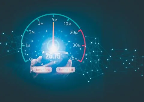 Fast internet connection with Metaverse technology concept, Hand holding smar Stock Photos