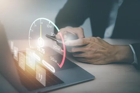 Fast internet connection with Metaverse technology concept, Hand holding smar Stock Photos