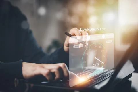 Fast internet connection with Metaverse technology concept, Hand holding smar Stock Photos