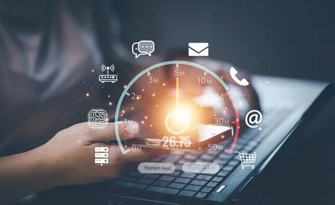 Fast internet connection with Metaverse technology concept, Hand holding smar Stock Photos
