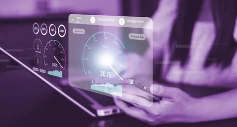 Fast internet connection with Metaverse technology concept, Hand holding smar Stock Photos