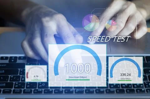 Fast internet connection speedtest network bandwidth technology Man using h.. Stock Photos