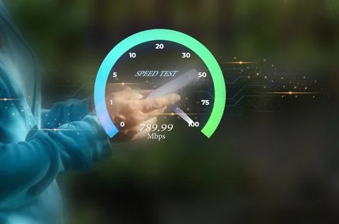 Fast internet connection speedtest network bandwidth technology Man using h.. Stock Photos