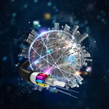 Fast internet worldwide connection with the optical fiber Stockfoto's