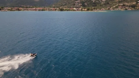 Fast Jet Ski Action on Open Sea – Aerial Drone Chase in Lefkada, Greece Stock-Footage 336524660