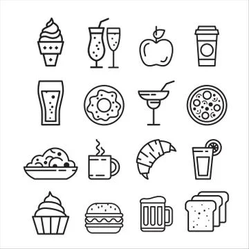 Fast junk food icons set Stock Illustration