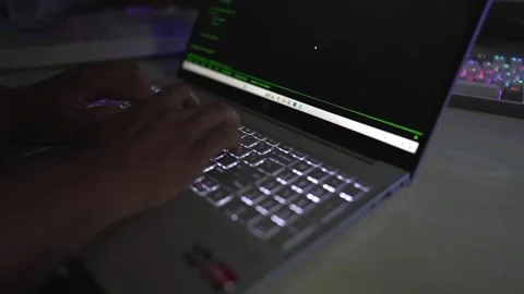 Fast laptop keyboard typing for coding by hand Stock Footage 290950304
