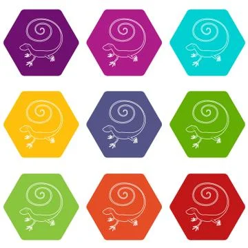 Fast lizard icons set 9 vector Stock Illustration