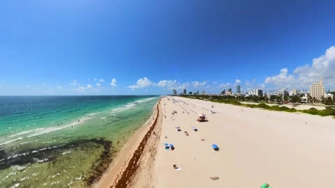Fast low aerial flyover Miami Beach Stock Footage 342083057