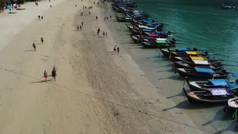 Fast Low Drone Over Railay Beach and Boats FPV Style Krabi Stock Footage 331145070