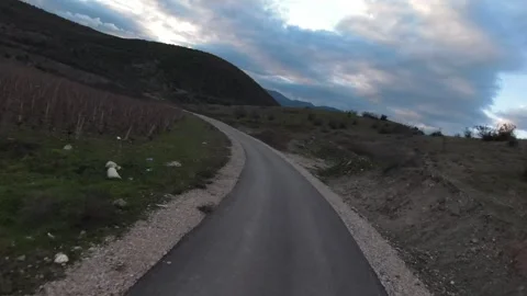 Fast Low FPV Flight Behind Road and Tikvesh Lake, Macedonia Video stock 330514273