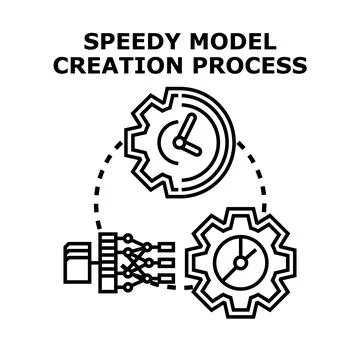 Fast model creation process with data and gears Stock Illustration