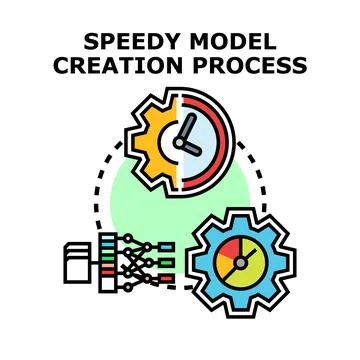 Fast model creation process with data and gears Stock Illustration