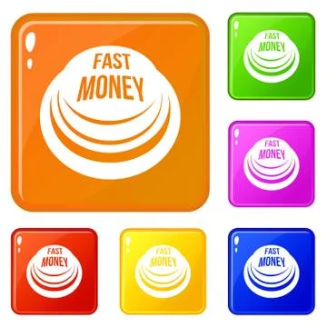 Fast money button icons set color Stock Illustration