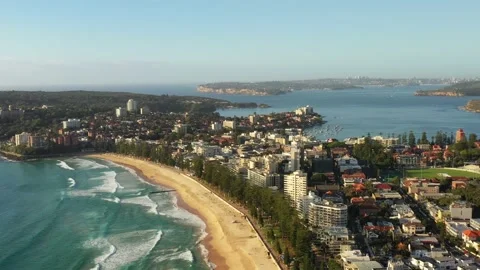 Fast motion aerial flying over Manly beach in Sydney North Shore 4k. Stock Footage 170728986