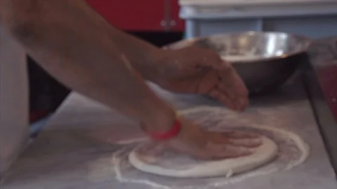 Fast Motion of Chef Tossing Pizza Dough Stock Footage 91048788