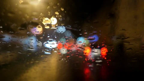 Fast Motion Dash Cam Night City Lights In Rain POV 動画素材 77144167