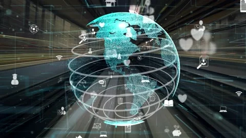 Fast motion digital data flow on road with global network graphic modernization Stock Footage 148391285