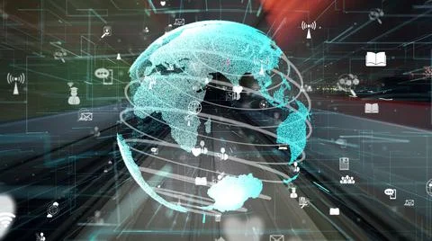 Fast motion digital data flow on road with global network graphi Stockfoto's