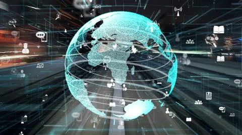 Fast motion digital data flow on road with global network graphi Foto stock