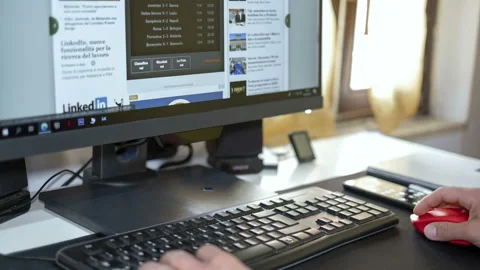 Fast motion of man using desktop computer,home tech lifestyle,social isolation Stock Footage 152524924