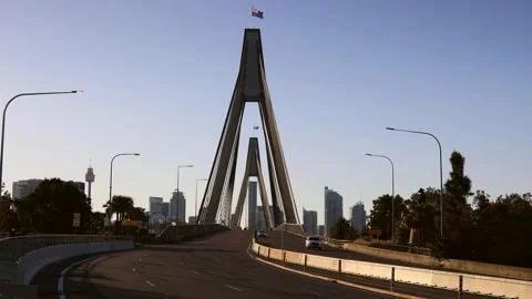 Fast motion of motor traffic on Anzac bridge of Sydney – morning as 4k. Stock Footage 160696037