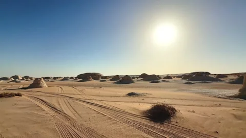 Fast motion through desert rock formations surrounded yellow sand with car 스톡 동영상 340868768