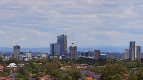Fast motion time lapse view of Parramatta CBD with clouds in 4k. Stock Footage 165180037