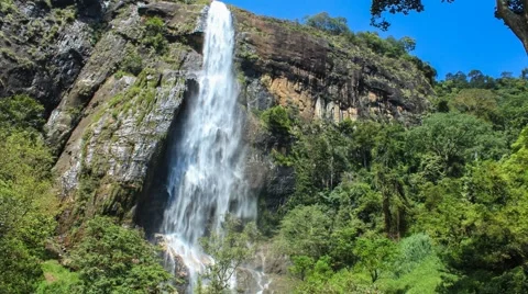 Fast motion video of waterfall in Sri Lanka, Wide shot Stock Footage 61785887