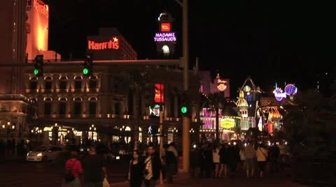 Fast Motion View of Pedestrians and Traffic On the Las Vegas Strip At Night Video stock 18964489