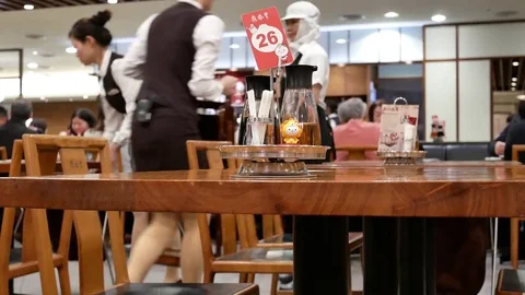 Fast motion of worker cleaning table and serving foods for customer Video stock 84621919