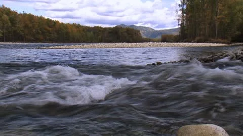 Fast mountain river in the autumn forest in Siberia. Stock Footage 8946763