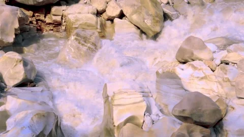 Fast mountain river flowing over rocks nature landscape slow motion footage. Stock Footage 344995819