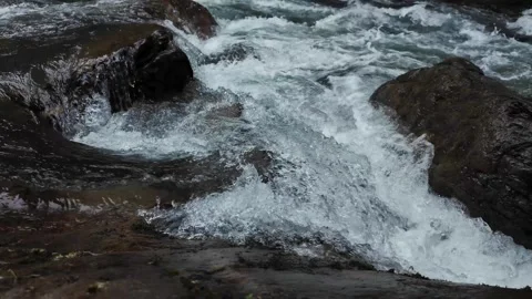 Fast Mountain River Rapids Crashing Over Rocks. Powerful Wilderness Water Flow. Stock Footage 335681141