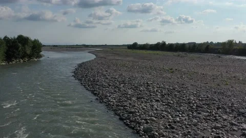 Fast mountain river, stone coast, aero view Stock Footage 151156433