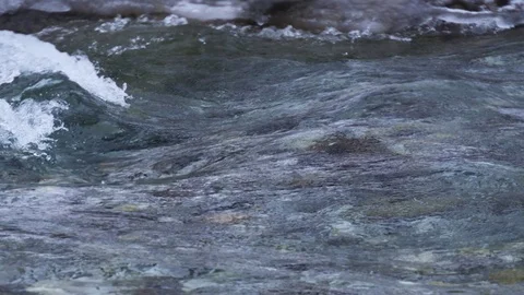 Fast mountain river stream with clear blue water Stock Footage 79611055