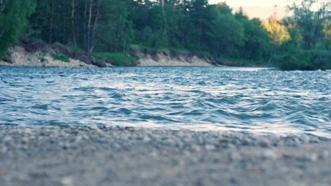 Fast Mountain River Stream Flowing Over Rock Boulders with Blurred Background Stock Footage 114645298