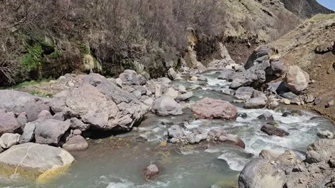 Fast Mountain Stream Running Over Rocks in Summer Mountains Video stock 331065676