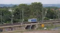 Fast Movement Electric Locomotive Maneuver Railway Station Yard Train Passing HD Footage