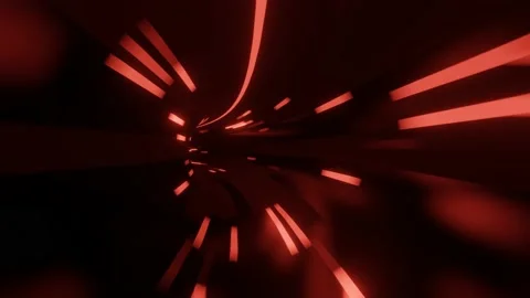 Fast movement inside round tunnel with red lights Stock Footage 150781941