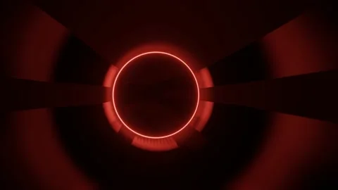 Fast movement inside round tunnel with red neon lights Stock Footage 150781944