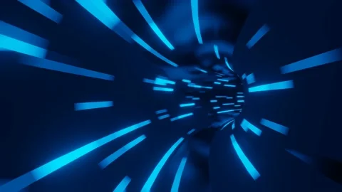 Fast movement inside round tunnel with blue lights. Seamless loop Stock Footage 152987136