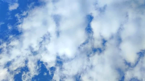 Fast movement of white clouds across the blue sky during the day. Bottom view. Stock Footage 289279371