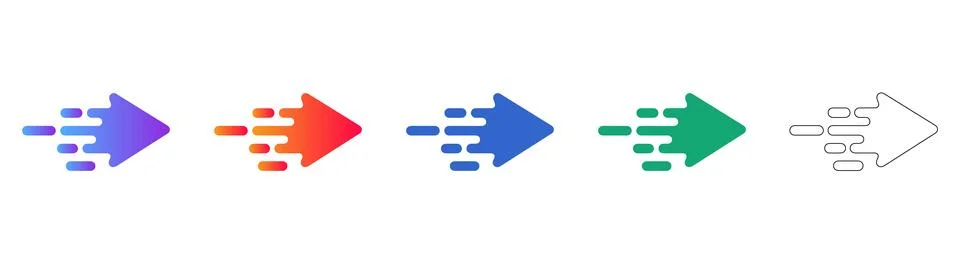 Fast Moving Arrow Icon Set in Dynamic Gradient Styles Stock Illustration
