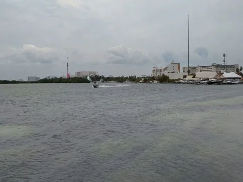 Fast Moving Boat Coming Down The Lagoon Stock Footage 73974620