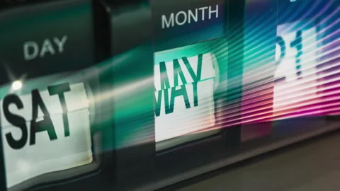Fast moving calendar clock in 1 year in futuristic lighting Stock Footage 284707639