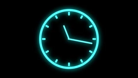 Fast moving clock Neon bright glowing spinning animation 3D rendering Stock Illustration