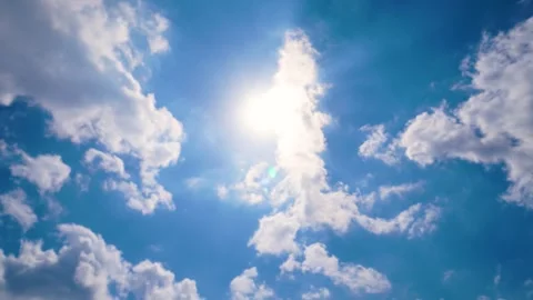Fast-Moving Clouds Across Blue Sky in Summer Sunlight Stock Footage 341856642