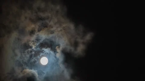 Fast Moving Clouds and Full Super Harvest Moon Stock Footage 285363746